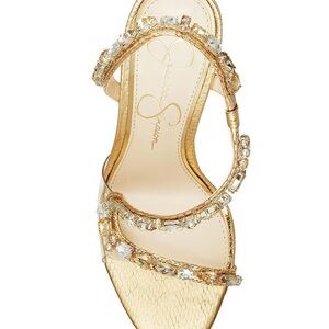 Jessica Simpson Gold Strappy Heels with Crystals NEW in box size 9